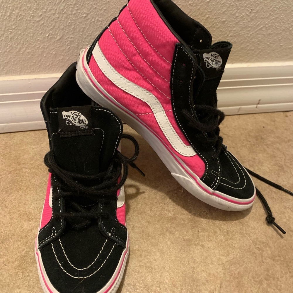 Pink and Black High Top Sk8 Vans